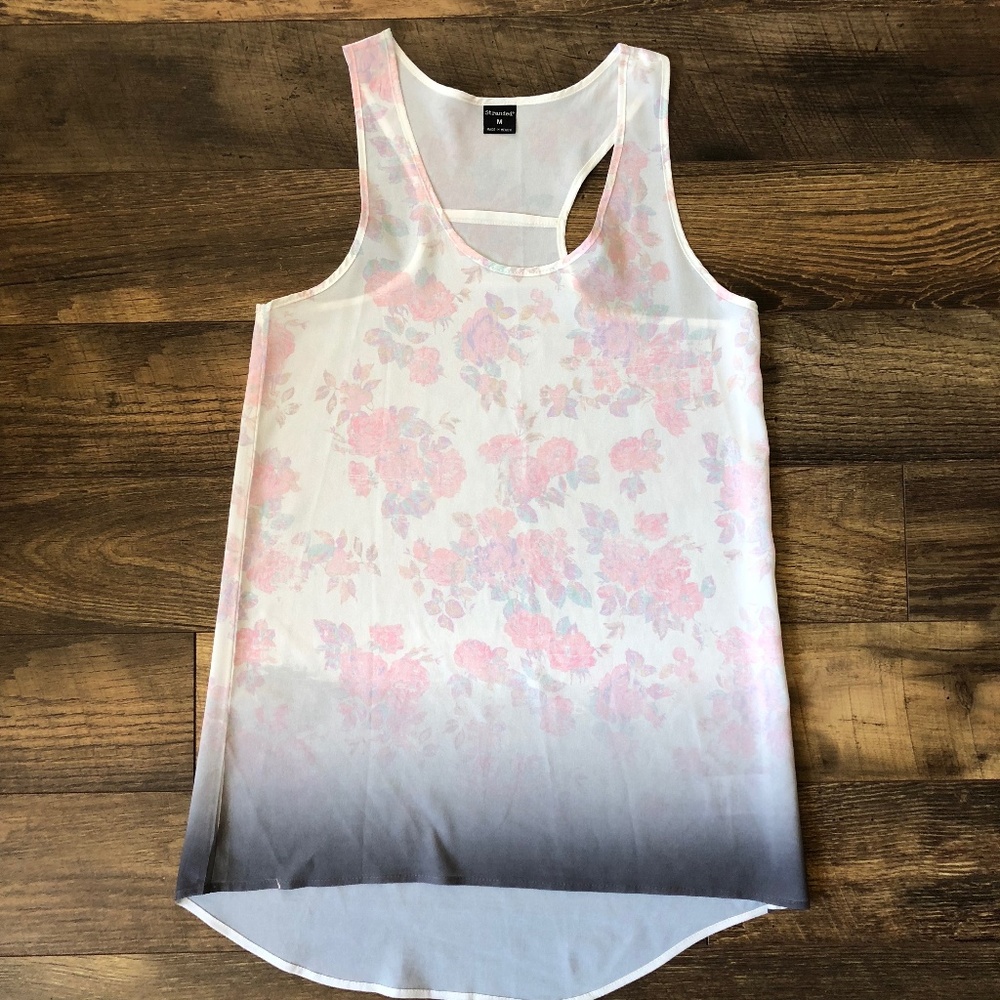 Slightly Sheer Long Tank, Flowers w/ Ombre Bottom
